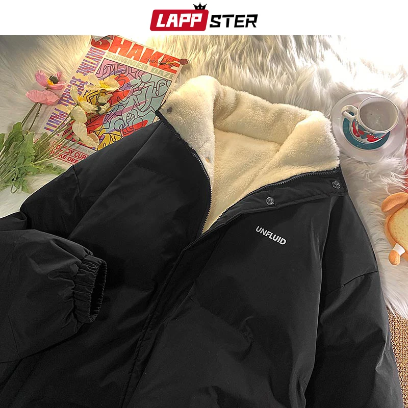 Men Fleece Harajuku Parkas Korean Fashion Streetwear Winter Jacket Japanese Style Vintage Bubble Coat