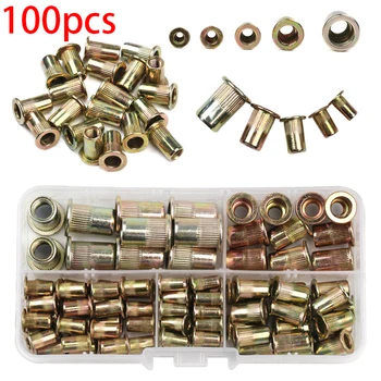 

100pcs/Set M3 M4 M5 M6 M8 Flat-Head Riveting Nut W/ Box Assorted Knurled Threaded Rivet Cap Rivnut Nutsert Tools