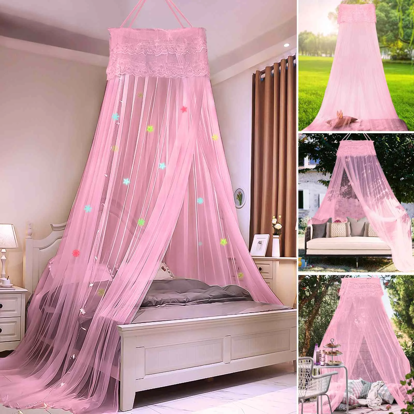 White Lace Bed Mosquito Netting Mesh Canopy Princess Round Dome Bedding Netting 