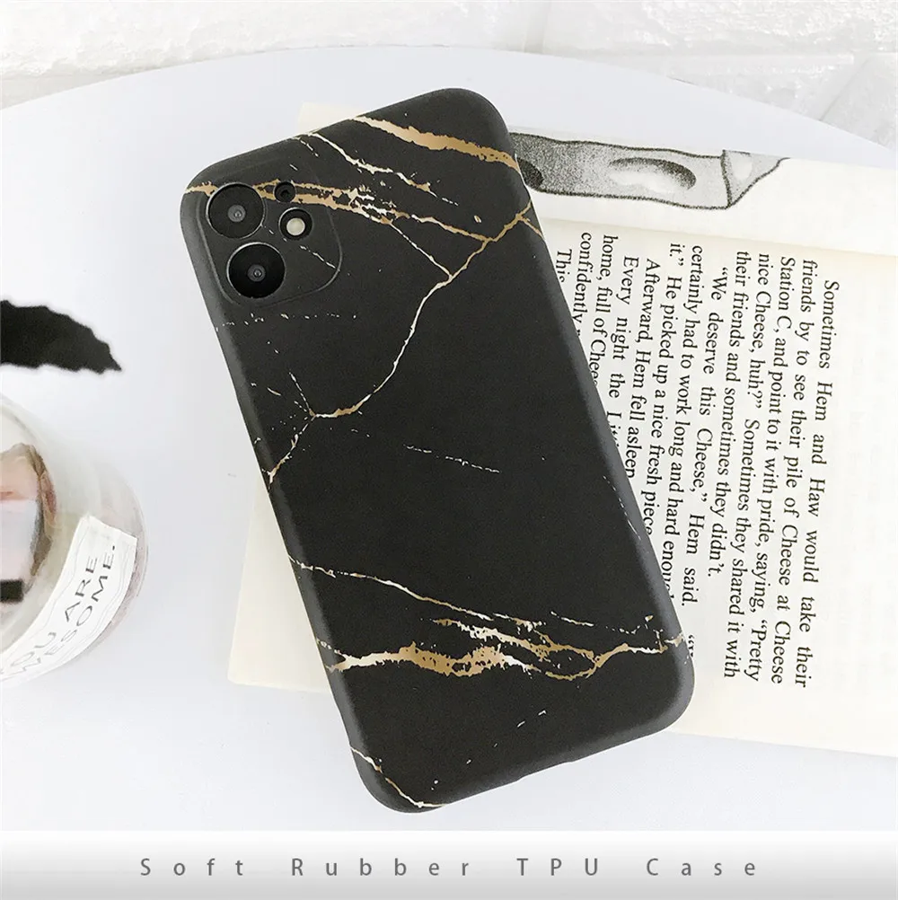 Ottwn Luxury Marble Texture Stone Phone Case For iPhone 11 11Pro Max X XR XS Max 7 8 Plus SE 2020 Soft IMD Silicone Back Cover iphone 11 Pro Max  lifeproof case