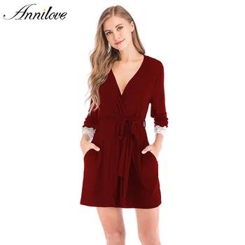 

Annilove Women Bathrobe Cardigan Sleepwear Long Sleeve Nightdress Modal Comfortable Ladies Elastic Night Dress Homewear