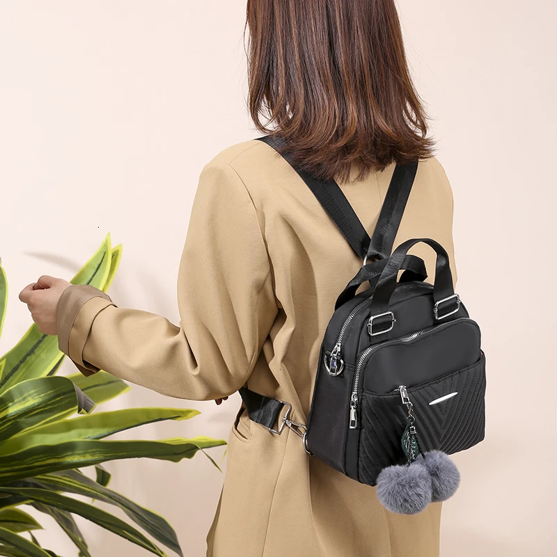 Women Backpack Female Hairball New Shoulder Bag Multi-purpose Casual Fashion Ladies Small Backpack Travel Bag For Girls Backpack