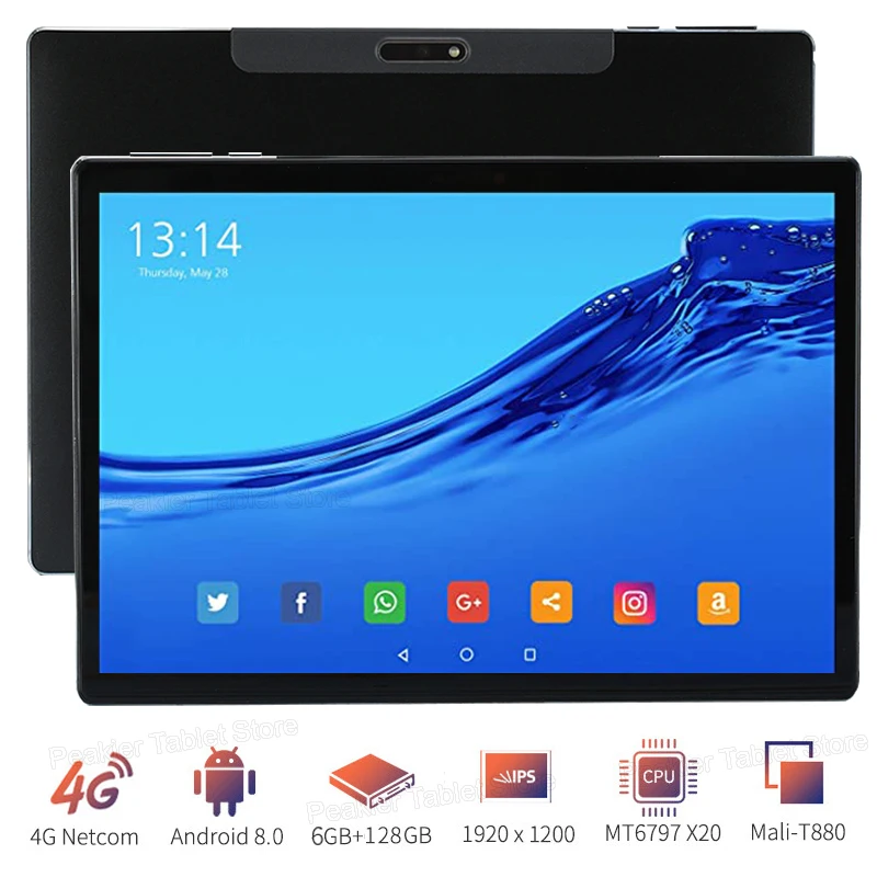 Планшет Super 6 + 128 Гб 10-дюймовый экран Deca Core 4G LTE 13 0/8 0 МП камера Android 10 1 1920X120 IPS |