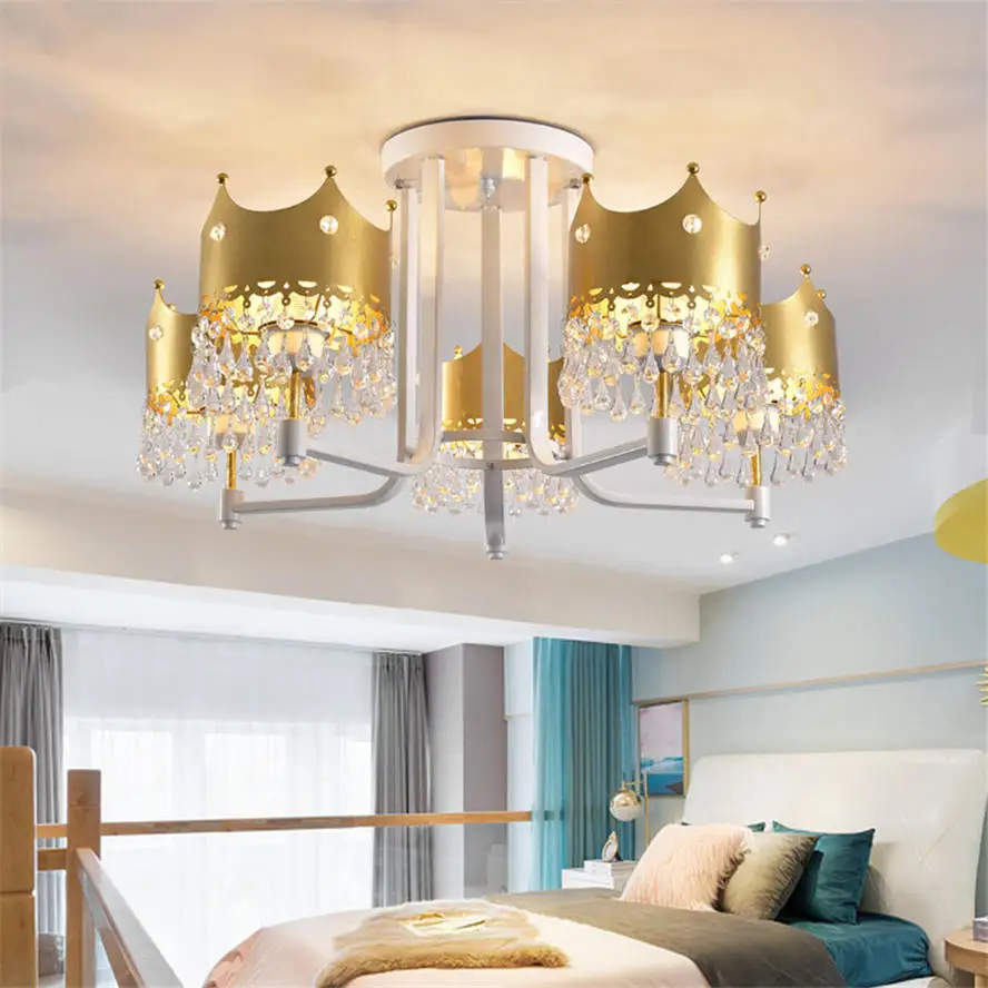 Скандинавская корона, роскошная хрустальная люстра, освещение для гостиной, детской спальни, светодиодный потолочный блеск, домашнее декоративное освещение, светильники