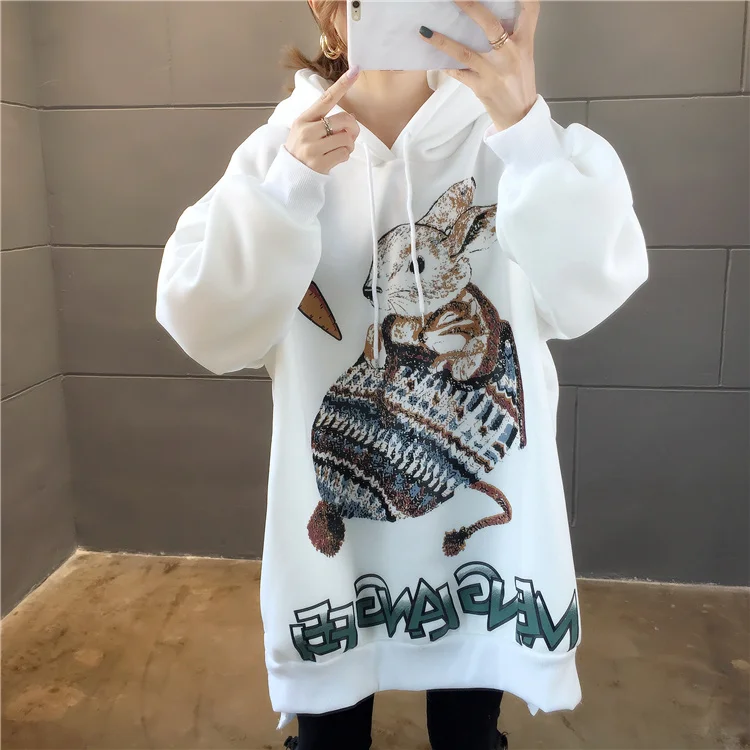 Большие размеры уличная одежда sudaderas mujer негабаритных женская одежда толстовки Толстовка с рисунком длинные Флисовые женские K0312