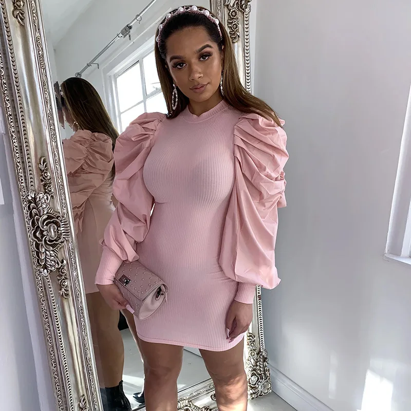 Женское мини платье Jurken винтажный буф рукав туника для женщин Vestidos Roupas Feminina облегающие платья женское элегантное платье