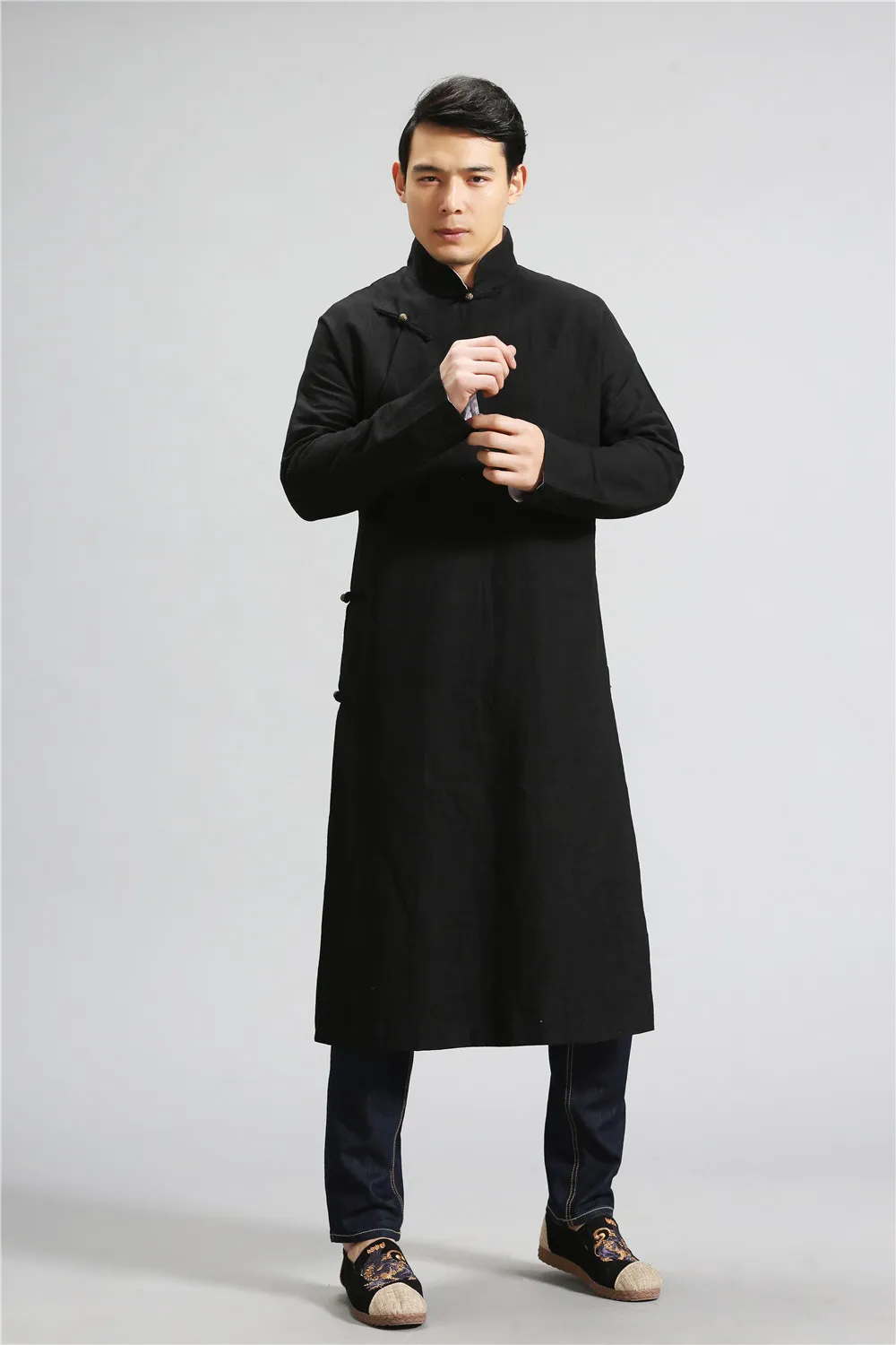Мужской китайский стиль, Свободный Повседневный льняной хлопок и конопля, черное пальто, мужской кардиган, кунг-фу, крыло Чун