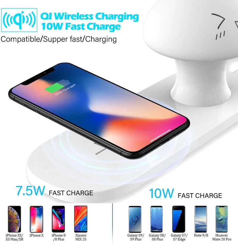 TOUHONEST Night Light 10 W / 7.5 W QI Fast Wireless Charger Touch Control Table Coloful Lamp Compatible For iPhone11Pro Max XS