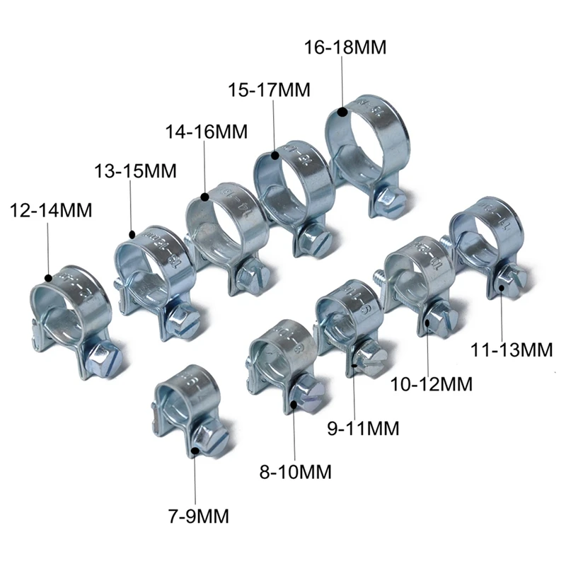 EASY-84Pcs 10 Размер 7-18 мм (2,7-7 дюймов) топливный впрыск стиль хомут для шланга