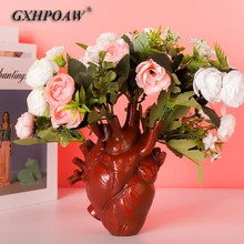  Red Black Anatomical Heart Shape Flower Vase Nordic Style Flower Pot Dried Vases Desktop Sculpture for Home Decor Ornament Gifts 