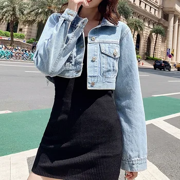 

2020 Autumn Women's Ins Popular High Waist Denim Jacket Short Paragraph Wild Small Clothes
