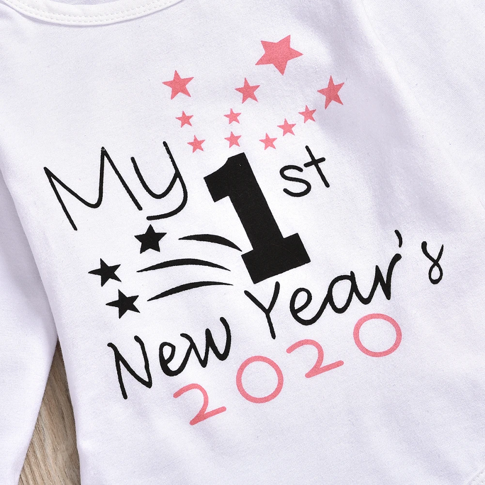 Emmababy одежда для маленьких девочек с надписью «My 1st new Year», топы с длинными рукавами и штаны, повязка на голову, шапка, комплект одежды