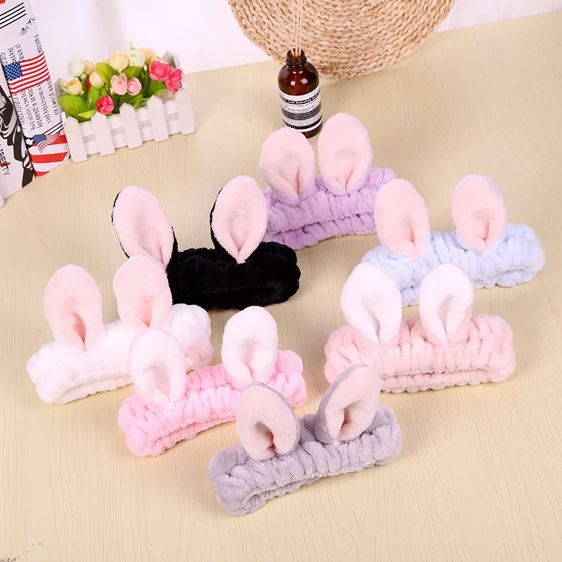 New Flannel Bunny Ears Headband, Face Wash, Makeup, Headband, Korean Hair Accessories, Toiletries 3pcs 12colors flannel face wash head hand bands set non slip absorbent unisex makeup facial spa yoga hair wrist holder