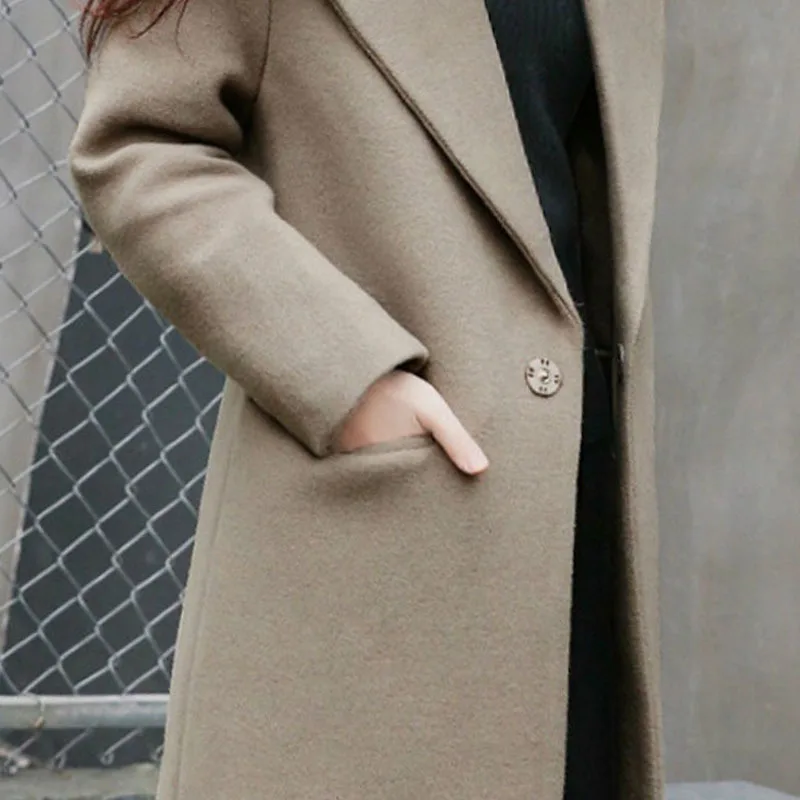 Warm Winter Coat For Women Plus Size Ladies Long Cardigan Wide Lapel Belt Pocket Wool Blends Jacket Feminine Coat Outwear