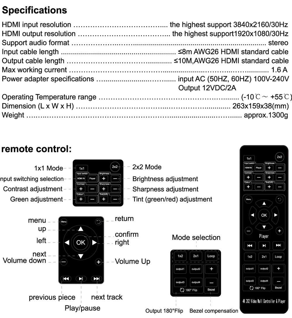 HDMI видео настенный процессор HDTV 4K 2X2 видео настенный контроллер плеер U флэш-накопитель вход 4 выхода Поддержка USB Мышь Клавиатура RS232