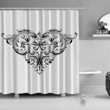 

Vintage Baroque Frame Scroll Ornament Engraving Vector Useful Shower Curtain for Hotel Bath,79''L x 72''W