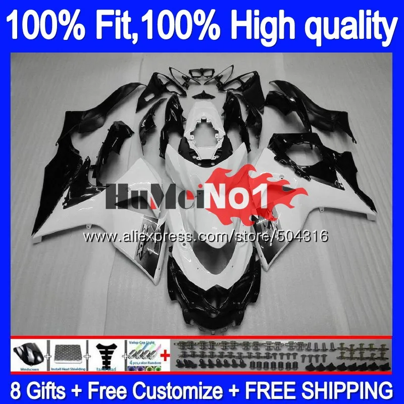 Инъекции для SUZUKI K9 GSXR1000 GSXR 1000 23MC. 146 GSXR-1000 2009 2010 09, 10, 11, 14, 15, 16 лет, глянцевая белая обтекатель oem