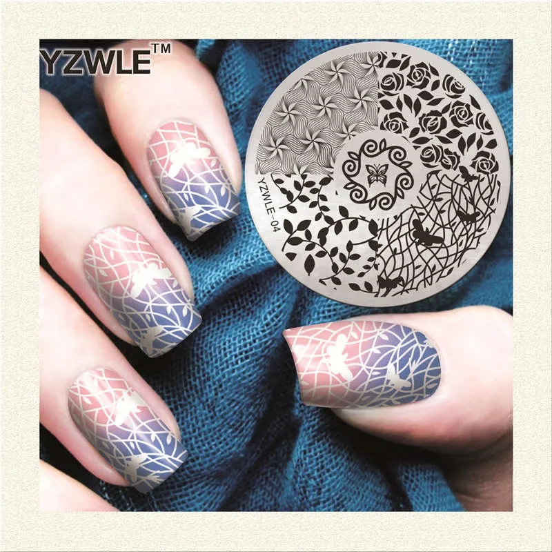1 Sheet Stamping Nail Art Image Plate, 5.6cm Stainless Steel Template Polish Manicure Stencil Tools(YZWLE-04
