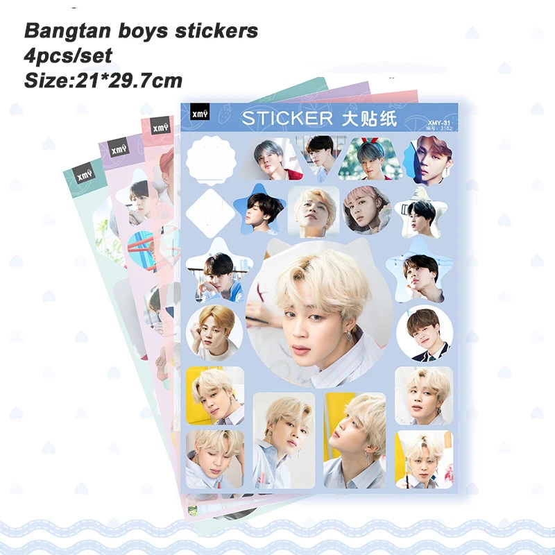 

4pcs/set Kpop Bangtan boys sticker SUGA V JIMIN JUNGKOOK RM good quality Creative bangtan boys photo stickers kpop supplies