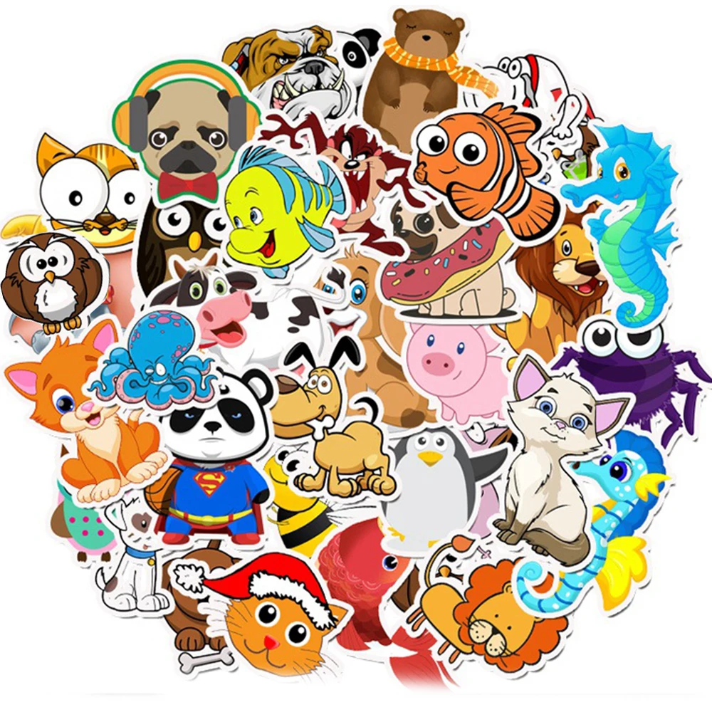 Cartoon Animals Stickers - Set of 10/30/50 for Laptop, Guitar, Luggage, Fridge, Phone, Bike - Waterproof Graffiti Sticker Decals for Kids and Classic Toys. Description Image.This Product Can Be Found With The Tag Names Animals graffiti sticker, Cartoon stickers animals, Stickers kids animals, Waterproof stickers animal super