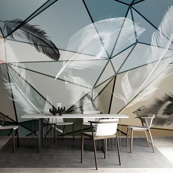 

Custom Photo Wallpaper For Walls 3D Nordic Modern Geometric White Feather Living Room TV Background Wall Mural Papel De Parede