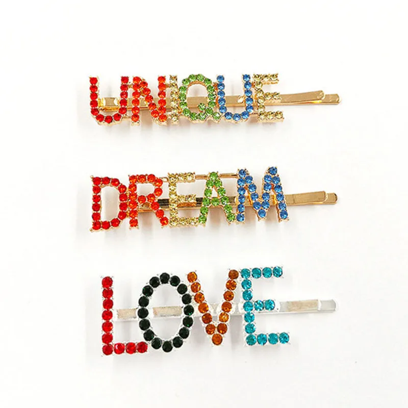 Colorful Crystal Rhinestone Letter Hairpins Unique Hair Clips For Lady Women Barrettes Hair Accessories