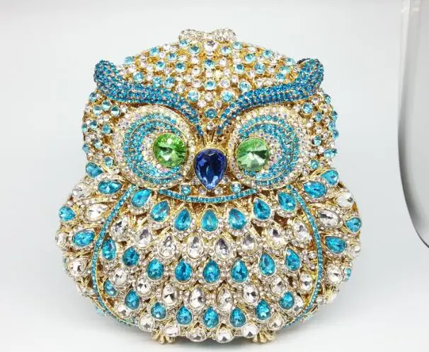 Blue Crystal Bag Двойной цветок выдалбливают 3D форма совы для женщин алмаз вечерняя сумка клатч жесткий металлический свадебный ужин Кристалл Minaudiere сумочка - Цвет: Blue Crystal Bag