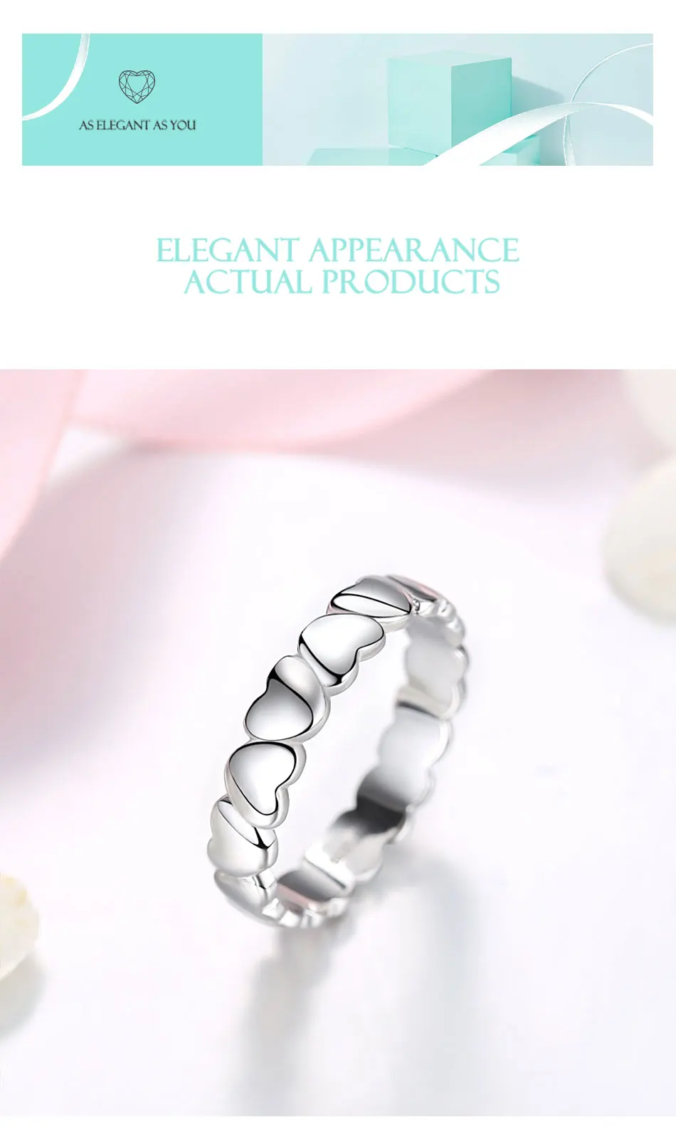 Подлинный eleshe 925 пробы Серебряное блестящее кольцо в виде сердец для женщин, кольцо на палец с надписью "Forever Love", подарок на свадьбу, помолвку