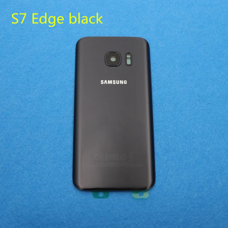 Новая задняя панель стеклянная задняя крышка батарейного отсека для samsung Galaxy S7 G930 G930F G930FD S7 Edge G935 G935F G935FD+ наклейки объектив камеры - Цвет: S7 Edge black