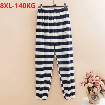 

winter women fleece Pajamas Sleep Bottoms striped Homewear warm Pajama nightgown plus size 8XL home Sleepwear loose Sleep Pants