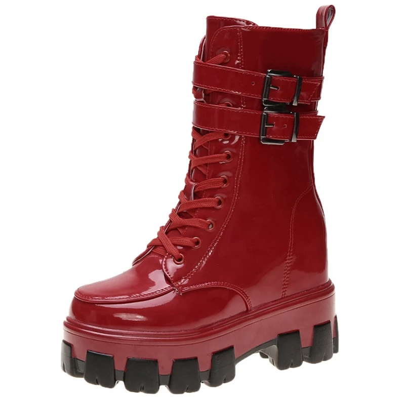 

DORATASIA Brand New High Top Platform Booties Ladies Height Increasing Ankle Boots Women Belt Buckle Girl High Heel Shoes Woman