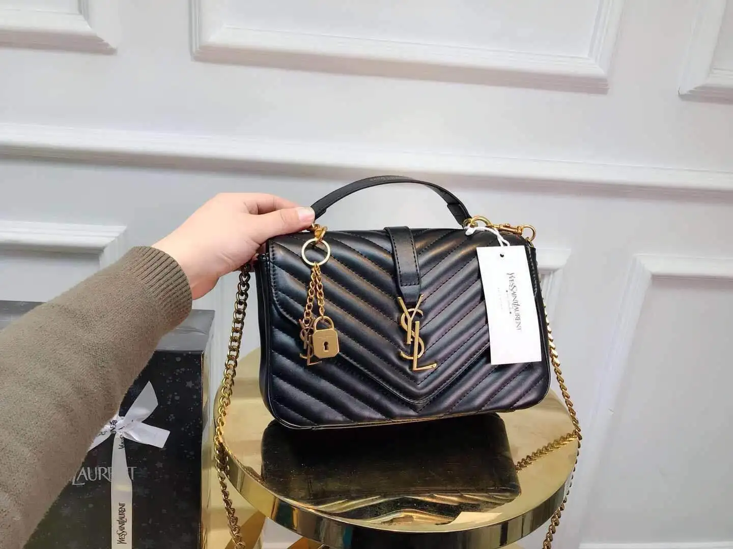 

Black And White with Pattern Red Square Sling Bag with Box