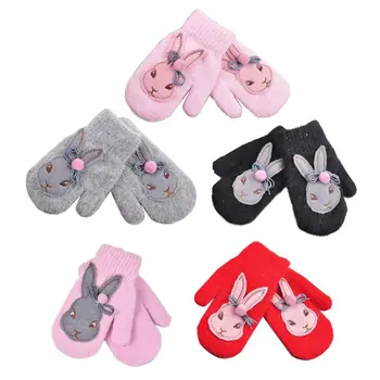 

Cartoon Rabbit Gloves Winter Children Thicken Warm Gloves Kids Girls Cute Full Fingers Rabbit Fur Wool Mittens