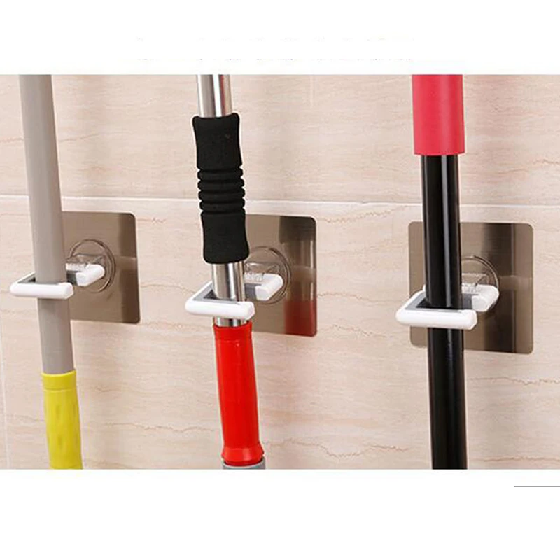 Household Bathroom Mop& Broom Storage Rack Hook Waterproof Wall Mounted Broom Holder Organizer Corner Storage Rack