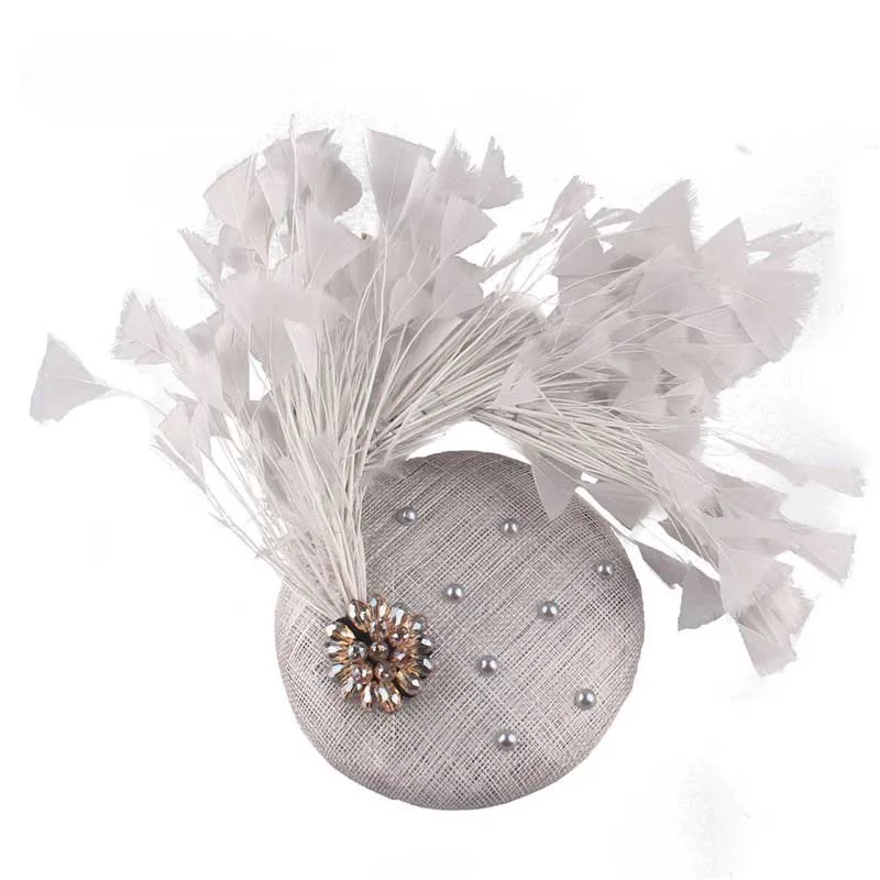 FS Vintage Blue Weddings Hat With Feather Headwear Ladies Elegant Fascinators Hats Big Flower Black Church Derby Red Hats 9