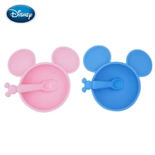 Disney Baby Cute Silicone bowl+ spoon Cartoon Kids Bottom suction cuptraining Bowl spoon for children