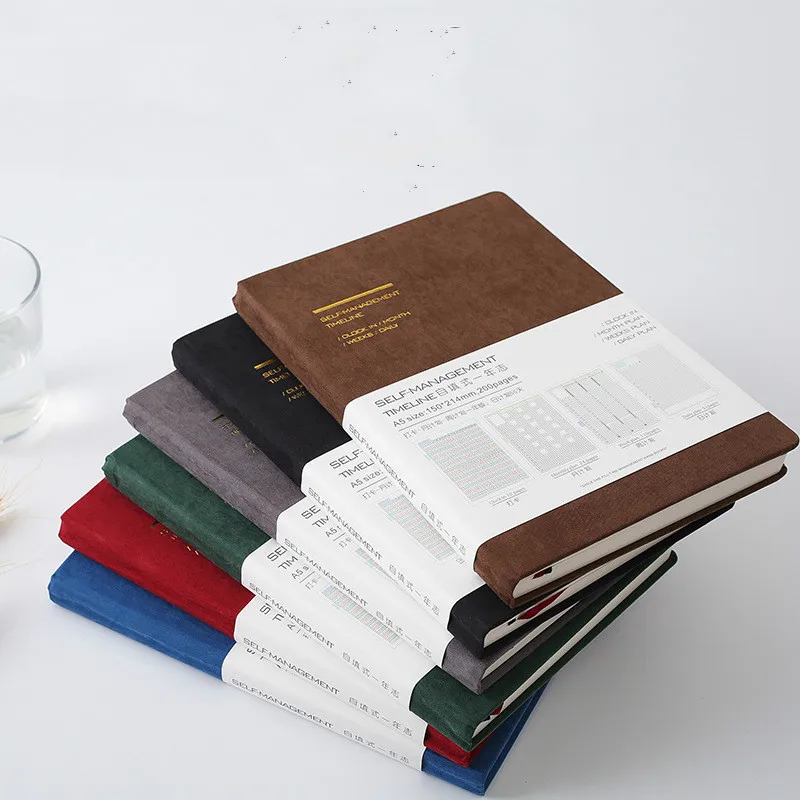 

1pc A5 Diary Stiching Binding Notebook Soft Fabric Cover Efficiency Book With Daily Plan, Weekly Plan, Monthly Plan Inner Pages