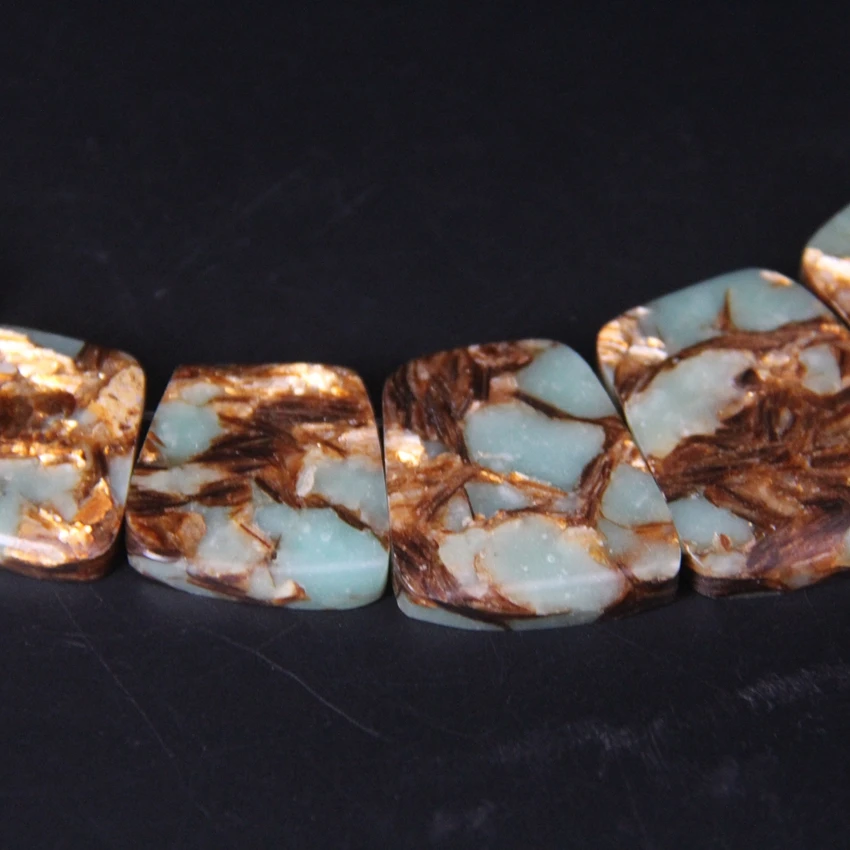15 шт. светильник сине-Коричневый океан осадочный Jaspers трапециевидная плита бусины, топ просверленные императорские камни Градуированные подвески ювелирные изделия