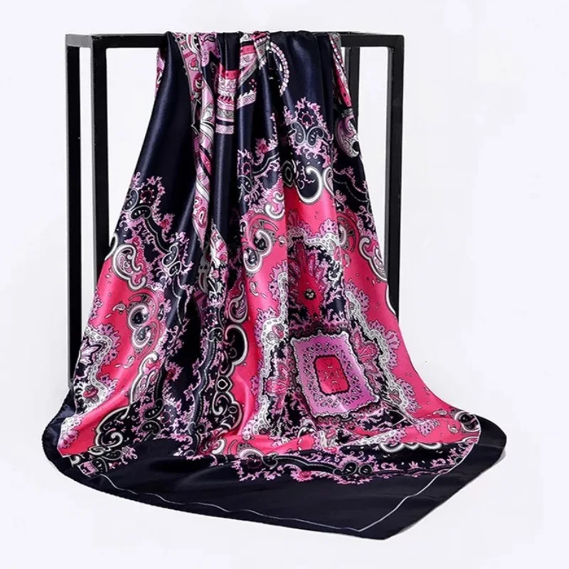 Шелковые шарфы Foulard 90*90 см квадратная голова хиджаб шарф Женский шифон шаль Бандана обертывание глушитель парео - Цвет: 34