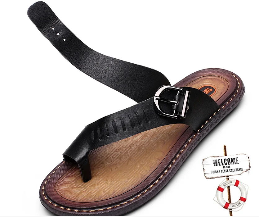 Man Microfiber Slippers Sequined Slides For Beach Summer Shoes with buckle Outdoor Footwear Tender Leather Plus Size 48 7 Khaki