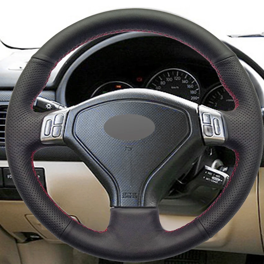 Черный кожаный прошитый вручную чехол рулевого колеса автомобиля для Subaru Forester 2004