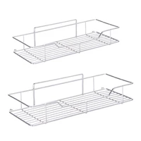 Bathroom Shelf Stainless Steel Shower Organizer Basket Kitchen Storage Shelf Wall Mounted Storage Rack with Adhesive Sticker 1