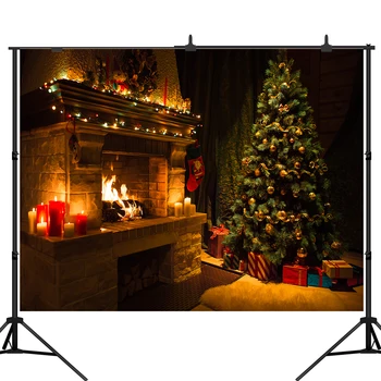 

Lyavshi Photography Backgrounds Christmas Tree Interior Fireplace New Year Decor Photographic Backdrop Photo Studio