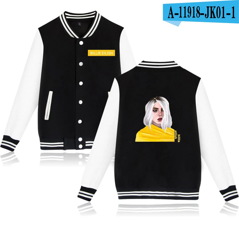 Новая бейсбольная куртка Billie Eilish для женщин и мужчин, модная повседневная бейсбольная куртка с принтом Billie Eilish в стиле Харадзюку, серая+ синяя уличная одежда - Цвет: As picture