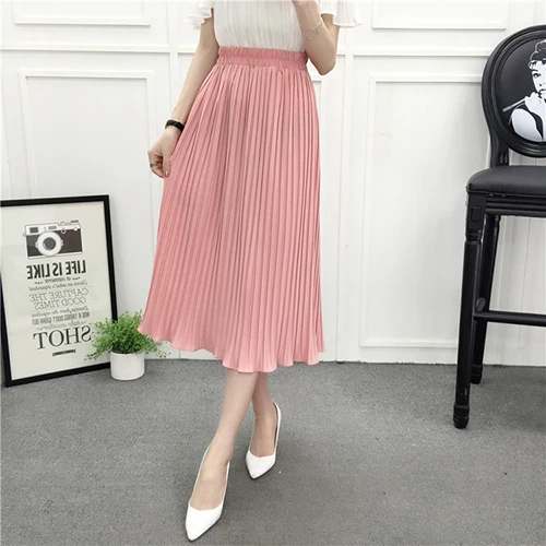 pink Новые весенне-летние женские юбки, модные однотонные женские плиссированные юбки, женские миди юбки, одежда черного цвета CDR1464 - Цвет: pink