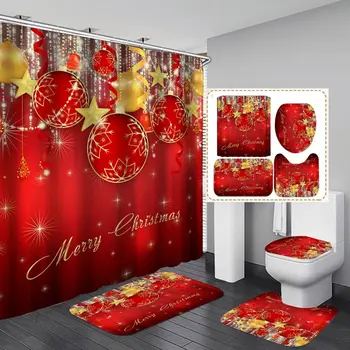 

Christmas 3D Digital Printing.Shower Curtain 4 Pieces For.Home / Hotel / Party Decoration 180 * 180cm