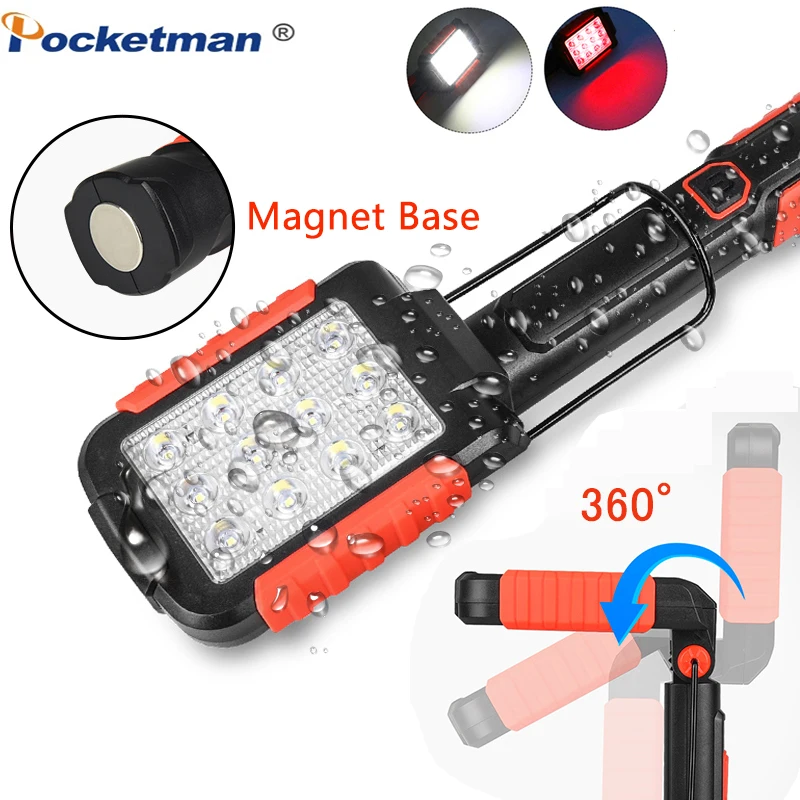 Портативный светодиодный фонарь Магнитный фонарик USB Перезаряжаемый ремонт Рабочая лампа 13* SMD красный свет факел подвесной крючок Lanterna