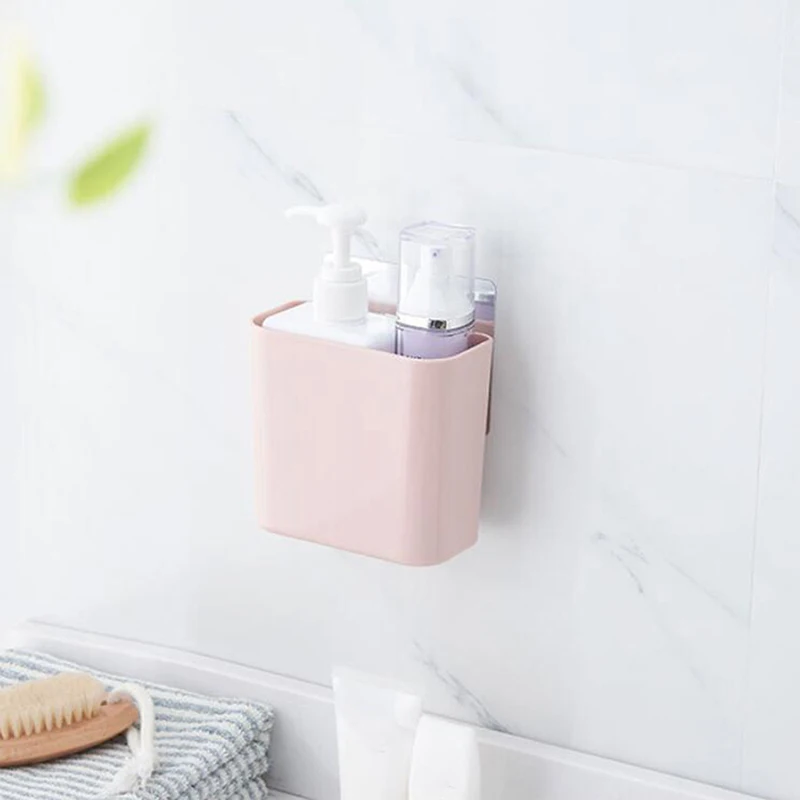 Wall Mounted Storage Basket Seamless Bathroom Hanging Basket Solid Color Shelf Rack Sundries Organizer Bathroom Storage
