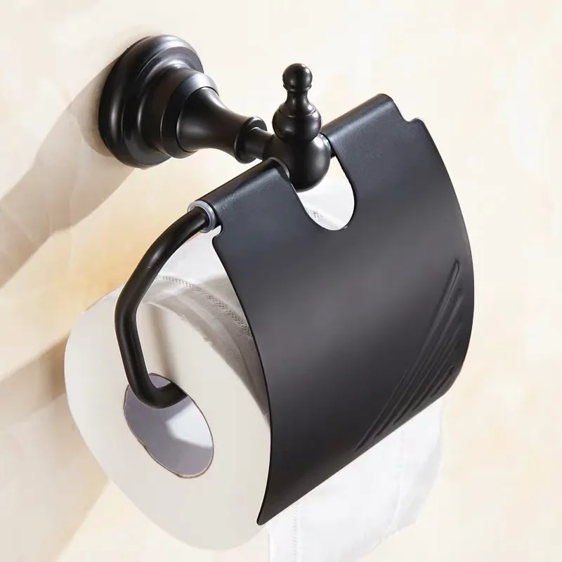 

Vintage black Pure brass bathroom roll tissue organizer European style carved base toilet paper holder punched
