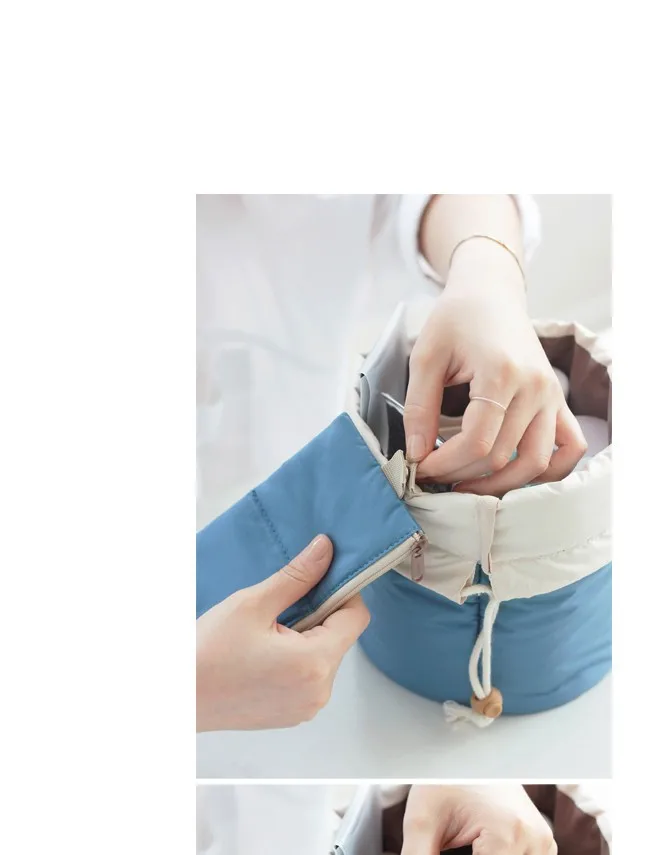New Beautician Barrel Shaped Travel Cosmetic Bag Nylon High Capacity Drawstring Drum Wash Bags Makeup Organizer Storage